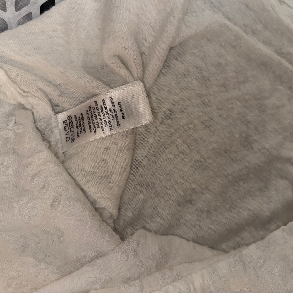 Sigrid Olsen White Linen Textured Short Sleeve Top, Sz M, embroidered front​ - Picture 9 of 9
